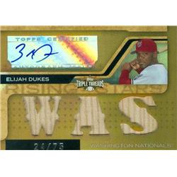 420971 Elijah Dukes Autographed Player Used Bat Patch Baseball Card Washington Nationals 2008 Topps Triple Threads No.196 LE 24-75