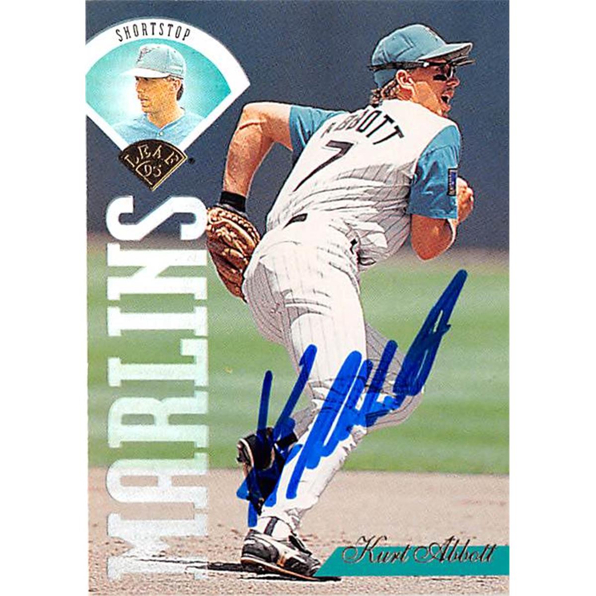420985 Kurt Abbott Autographed Baseball Card Florida Marlins 1995 Leaf No.191