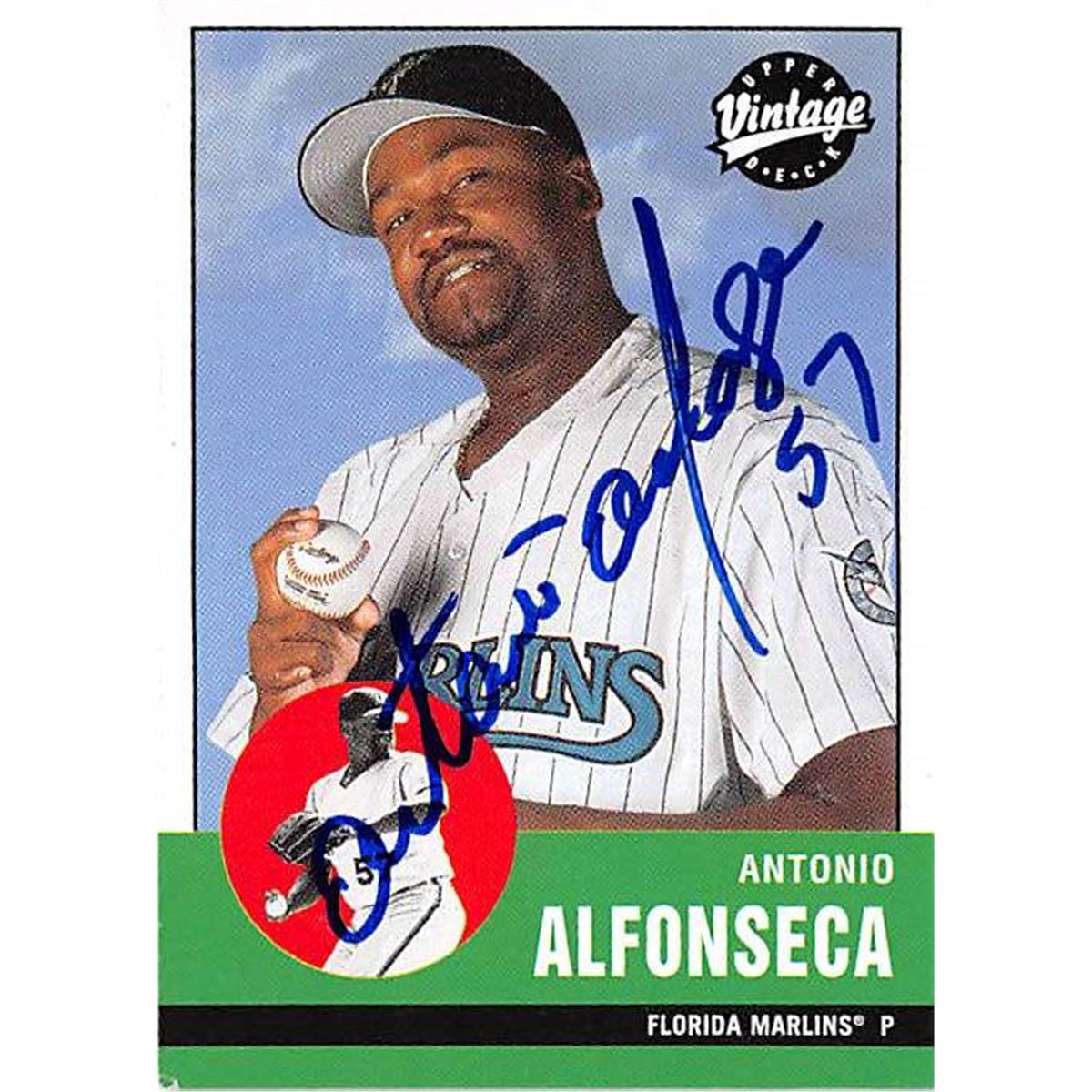 421002 Antonio Alfonseca Autographed Baseball Card Florida Marlins 2001 Upper Deck Vintage No.271