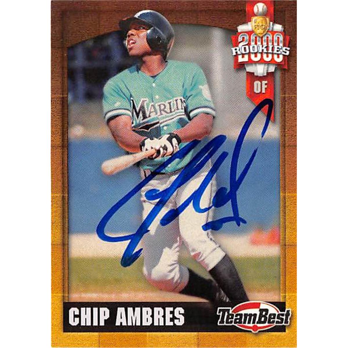 421029 Chip Ambres Autographed Baseball Card Florida Marlins FT 2000 Team Best Rookies No.101