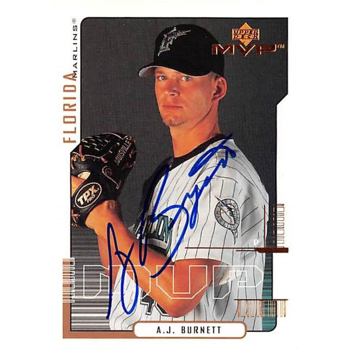 421072 A.J. Burnett Autographed Baseball Card Florida Marlins 2000 Upper Deck MVP No.110