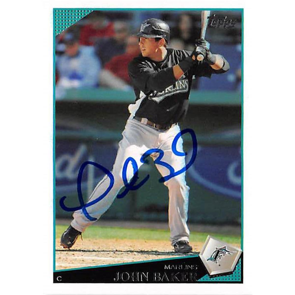 421096 John Baker Autographed Baseball Card Florida Marlins 2009 Topps No.283