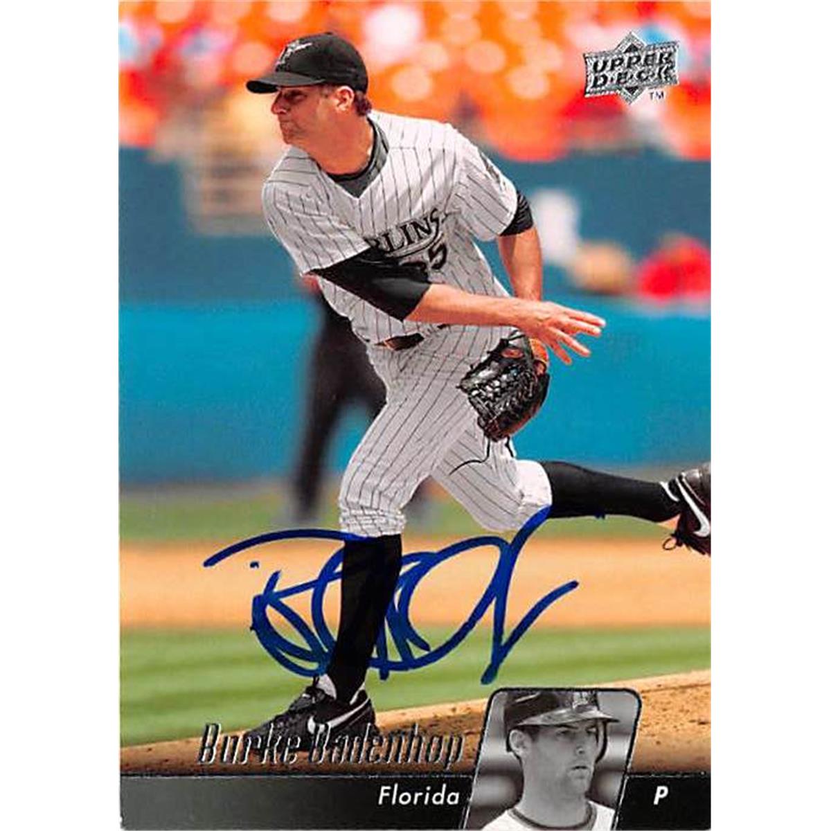 421107 Burke Badenhop Autographed Baseball Card Florida Marlins 2010 Upper Deck No.218