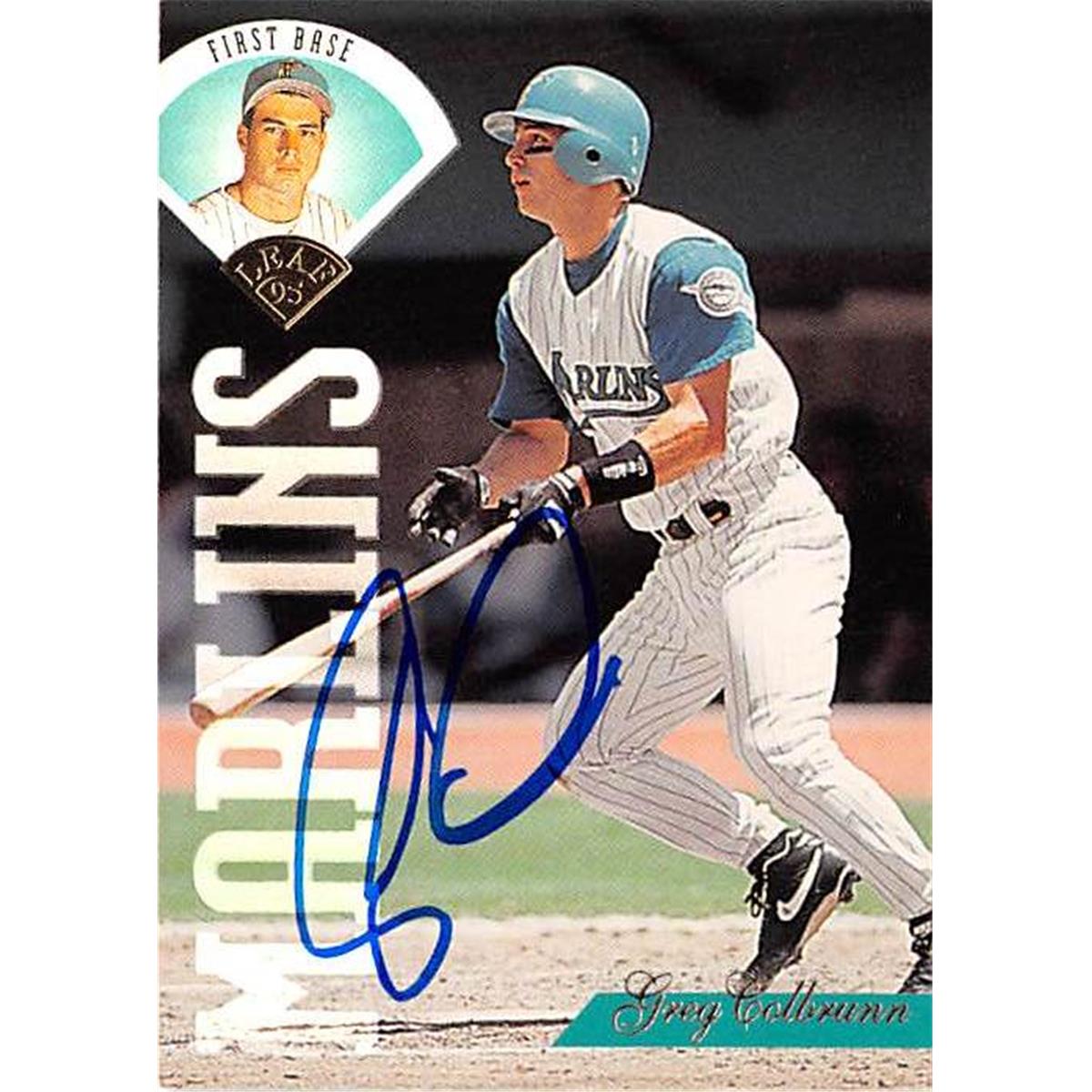 421135 Greg Colbrunn Autographed Baseball Card Florida Marlins 1995 Leaf No.116