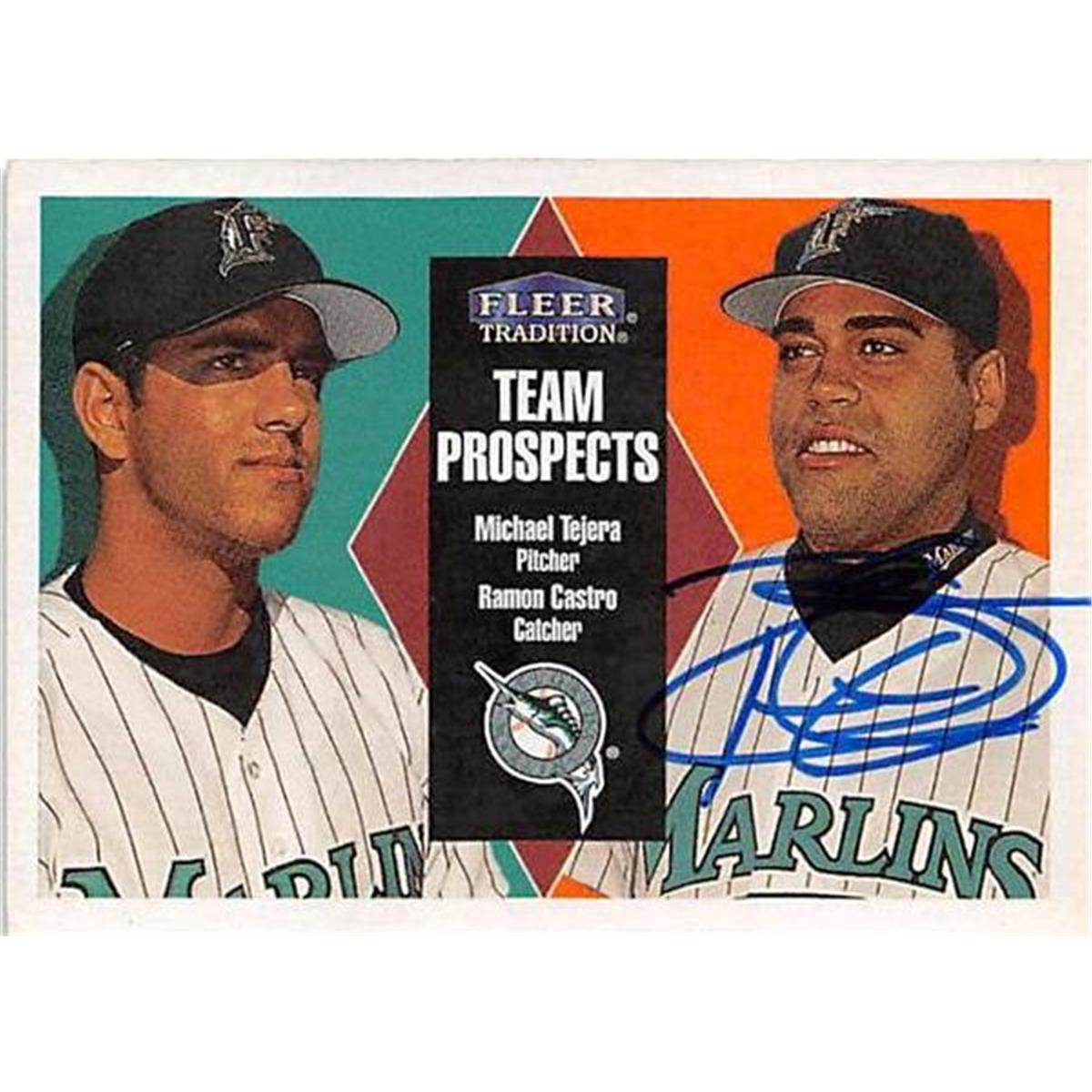 421160 Ramon Castro Autographed Baseball Card Florida Marlins 2000 Fleer Tradition No.413
