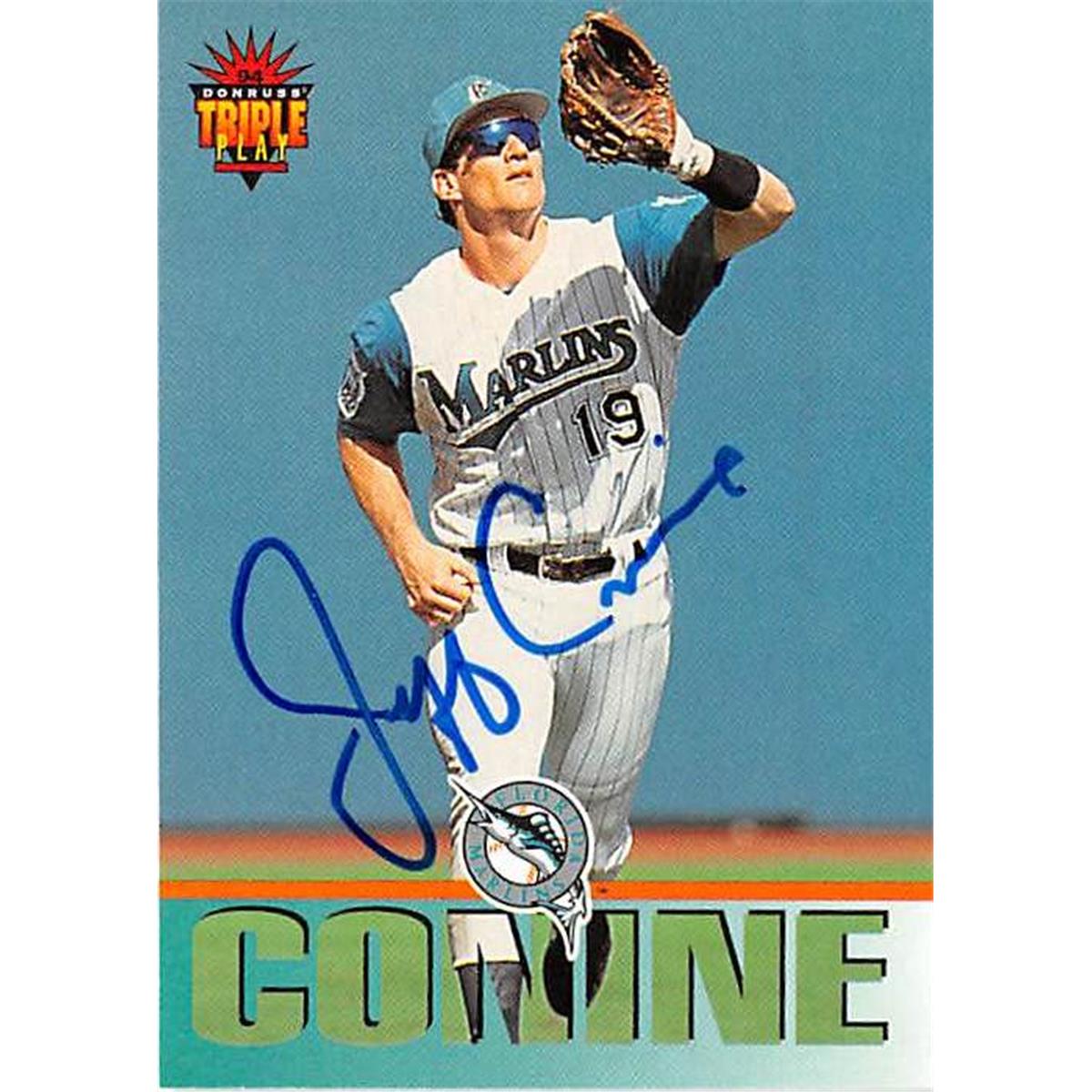 421172 Jeff Conine Autographed Baseball Card Florida Marlins 1994 Donruss Triple Play No.134