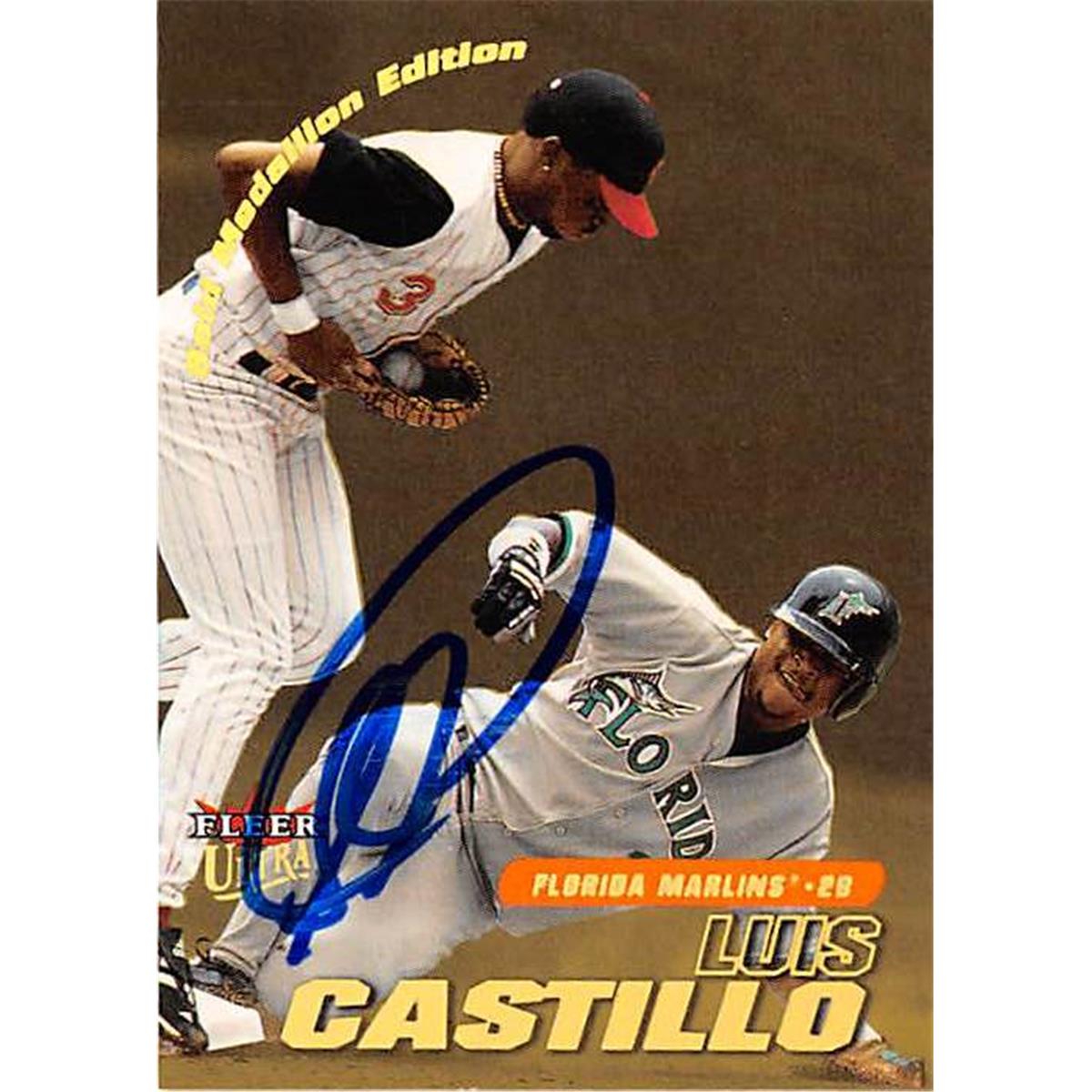 421187 Luis Castillo Autographed Baseball Card Florida Marlins 2001 Fleer Ultra No.1266 Gold Medalion