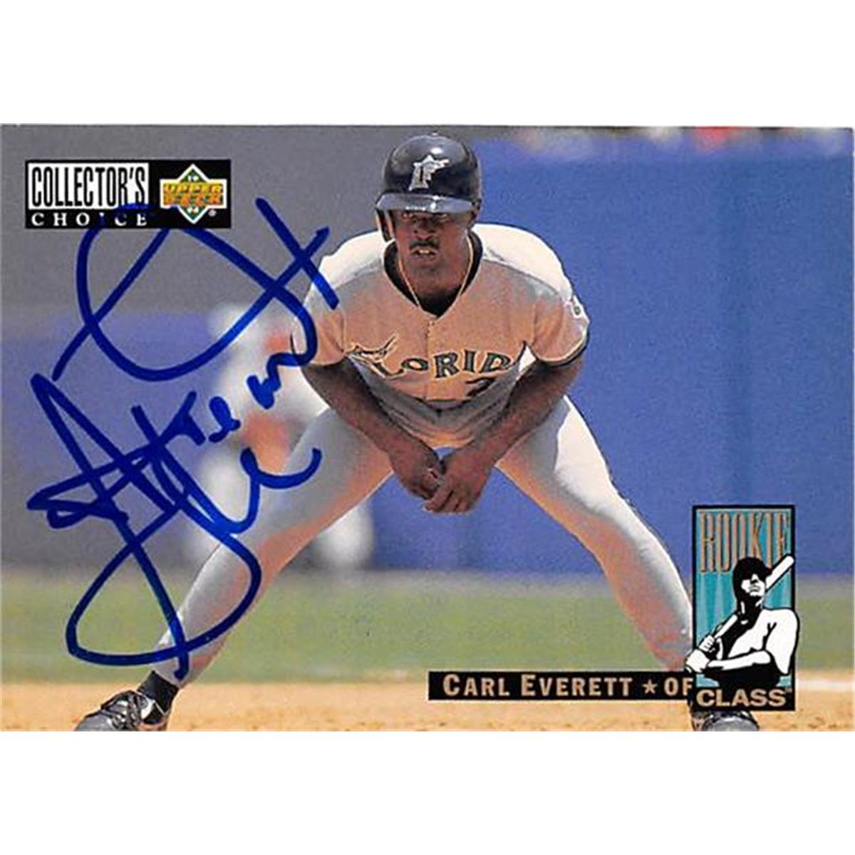 421264 Carl Everett Autographed Baseball Card Florida Marlins 1994 Donruss No.241