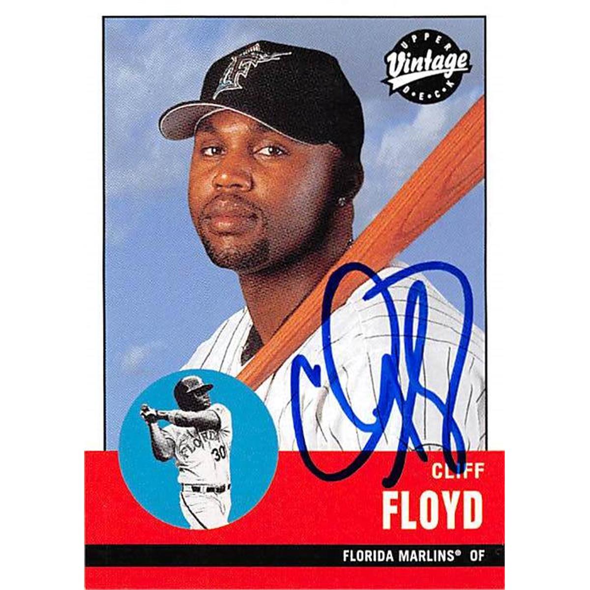 421275 Cliff Floyd Autographed Baseball Card Florida Marlins 2001 Upper Deck Vintage No.265