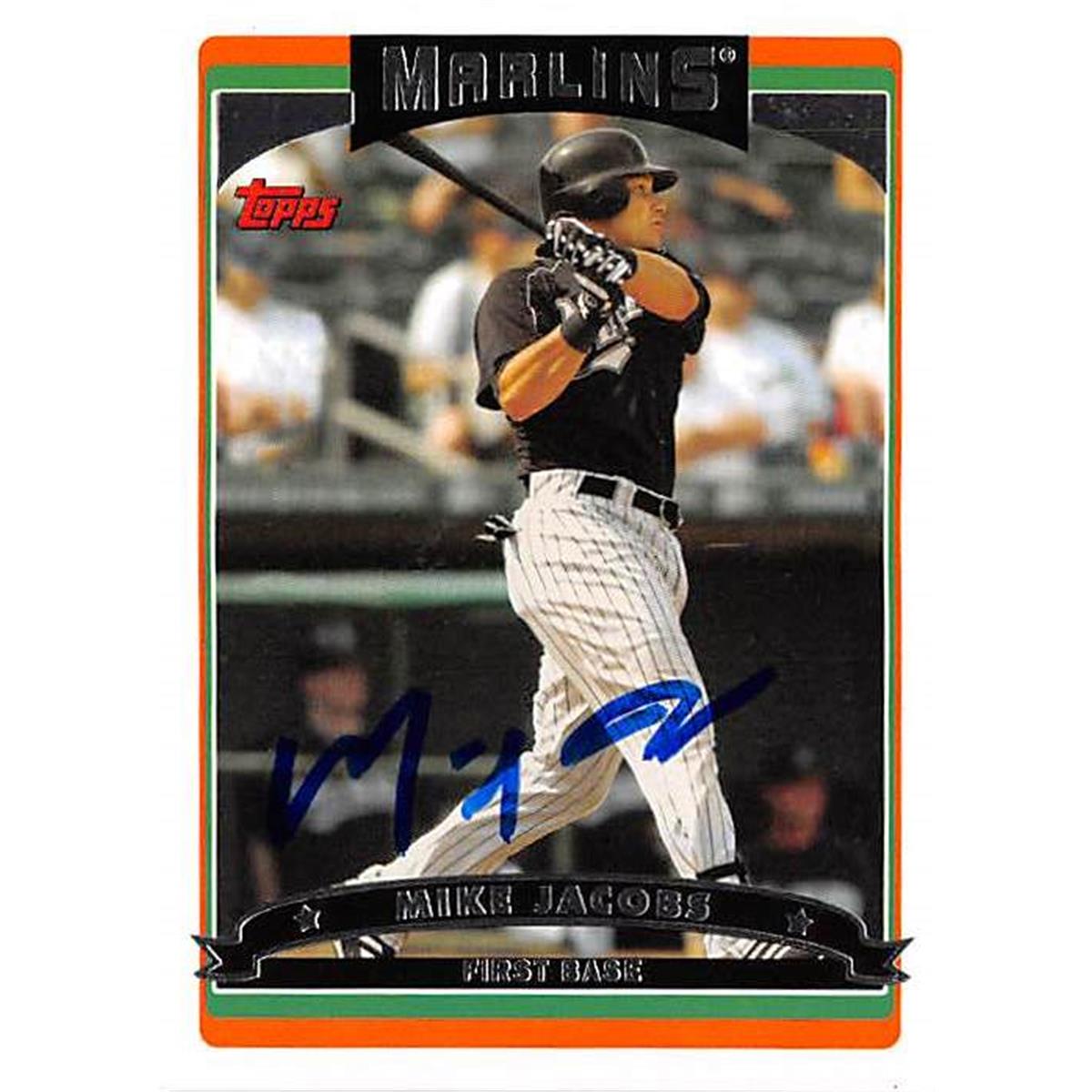 421406 Mike Jacobs Autographed Baseball Card Florida Marlins 2006 Topps No.569