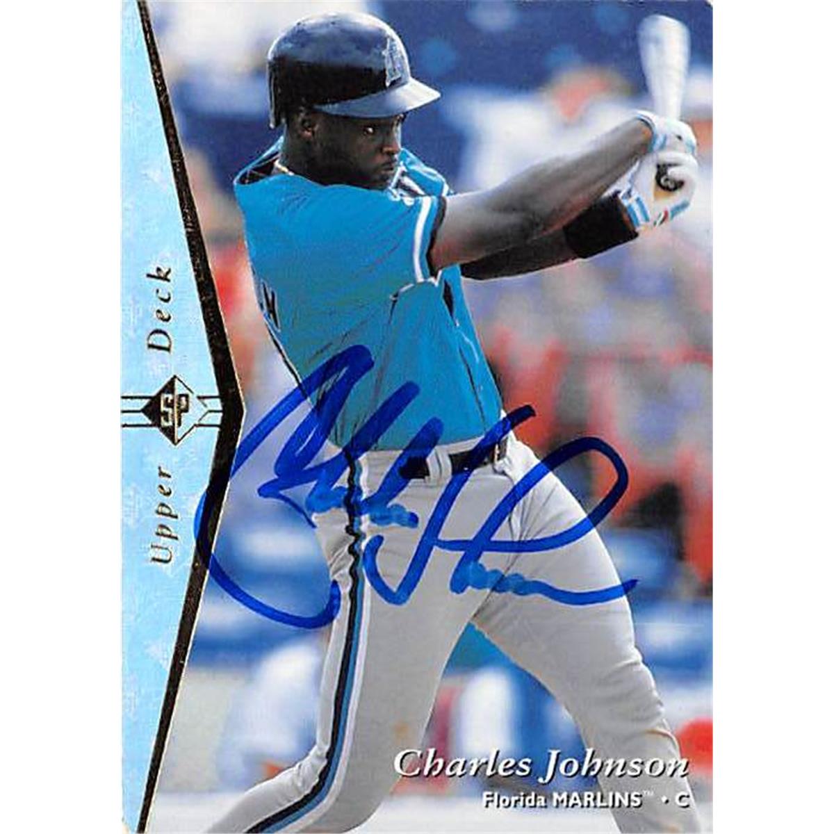 421436 Charles Johnson Autographed Baseball Card Florida Marlins 1995 Upper Deck SP No.58
