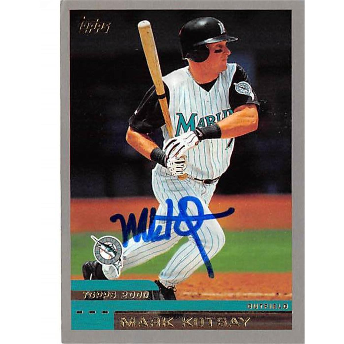 421445 Mark Kotsay Autographed Baseball Card Florida Marlins 2000 Topps No.90