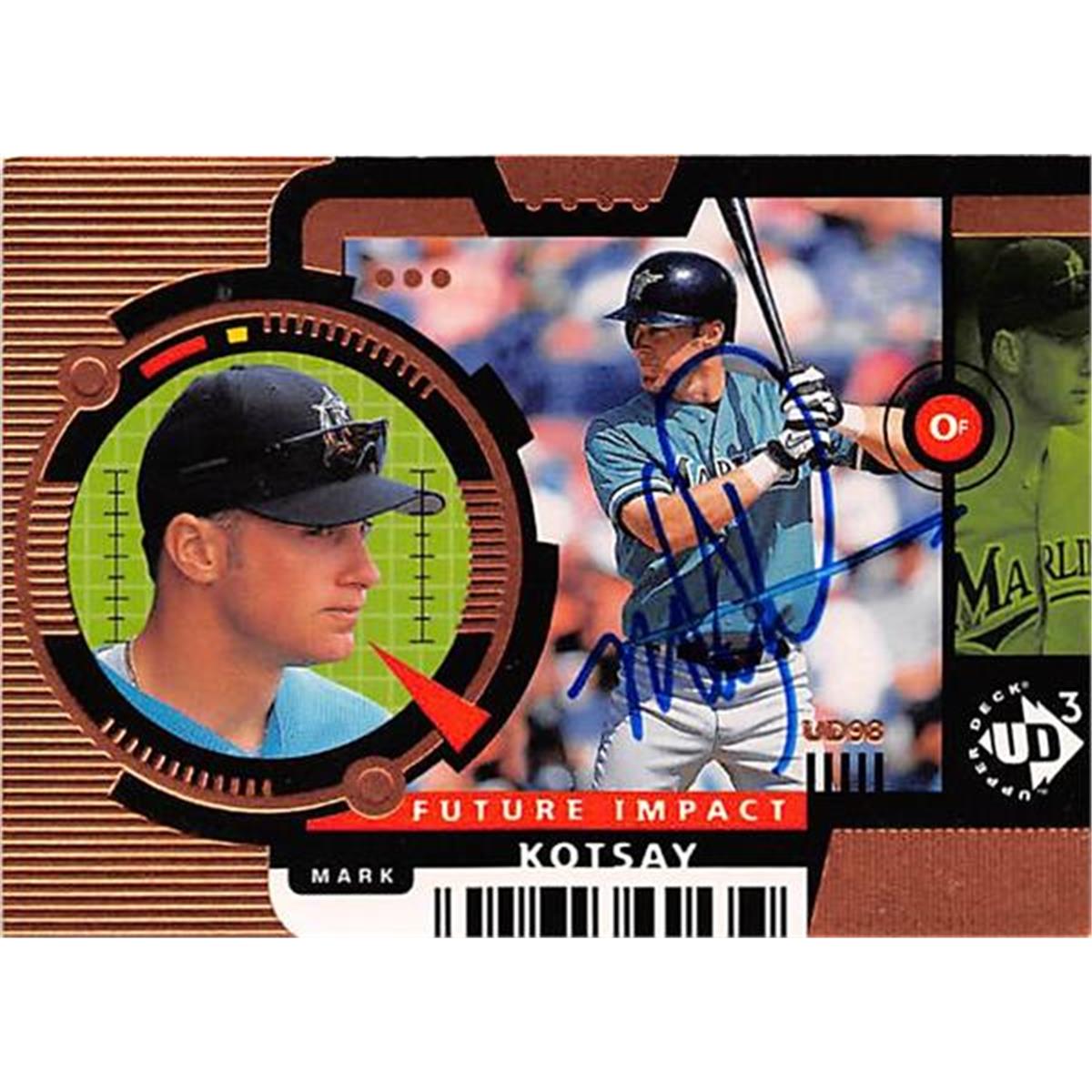 421452 Mark Kotsay Autographed Baseball Card Florida Marlins 1998 Upper Deck No.F137 Future Impact