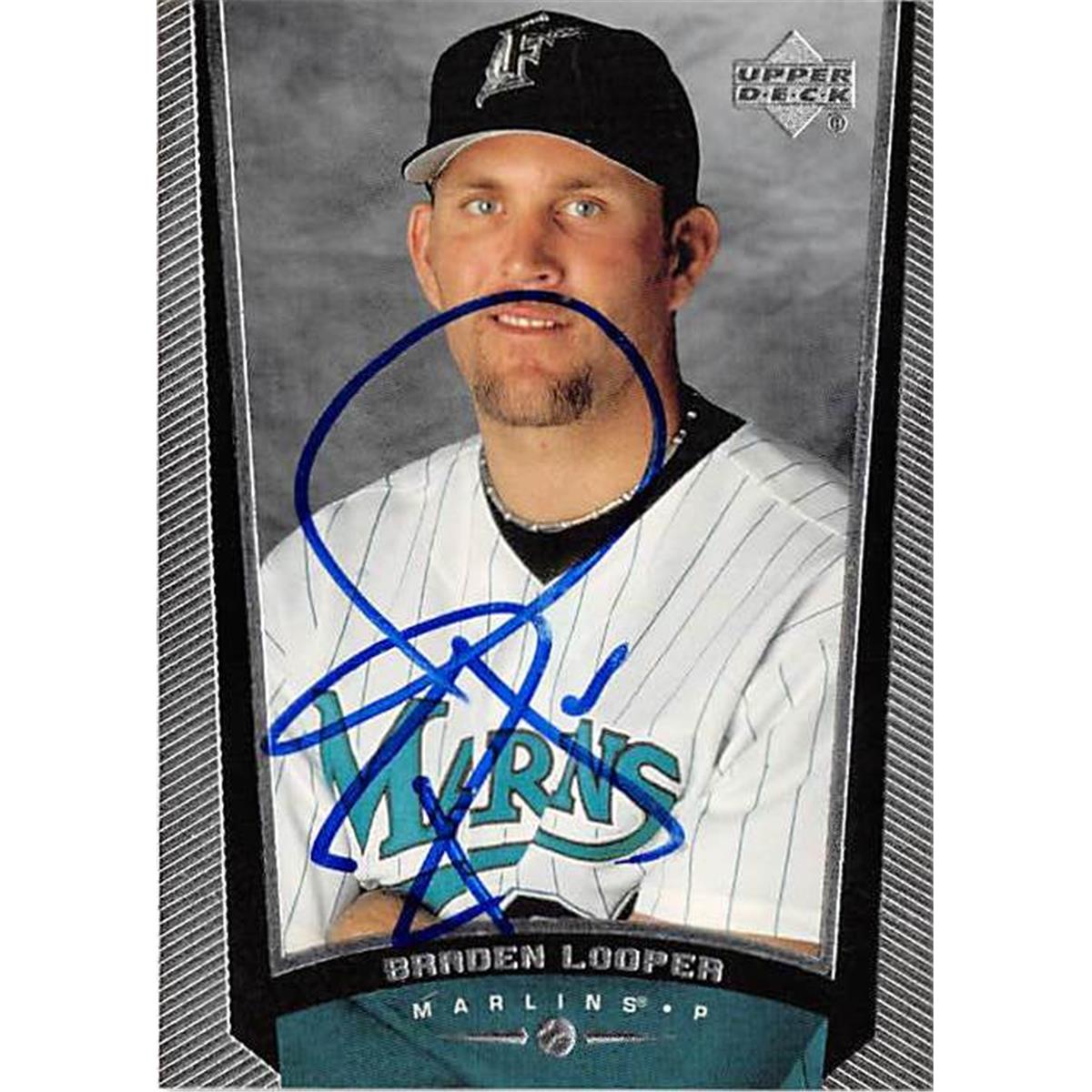 421487 Braden Looper Autographed Baseball Card Florida Marlins 1998 Upper Deck No.375