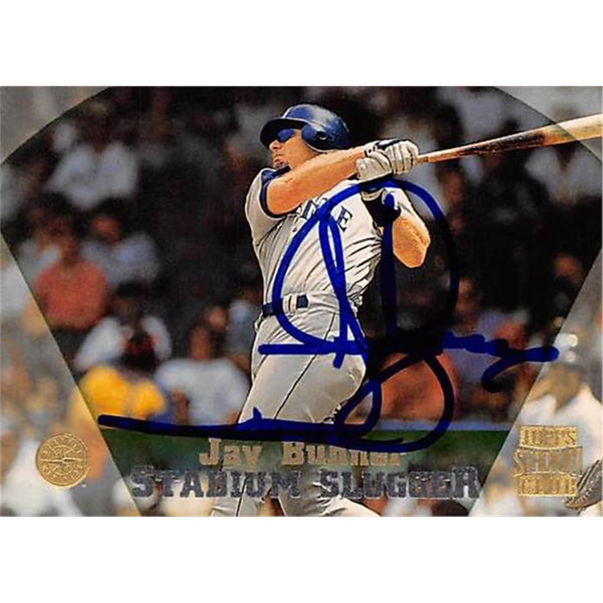421545 Jay Buhner Autographed Baseball Card Seattle Mariners 1997 Topps Stadium Club Slugger No.390