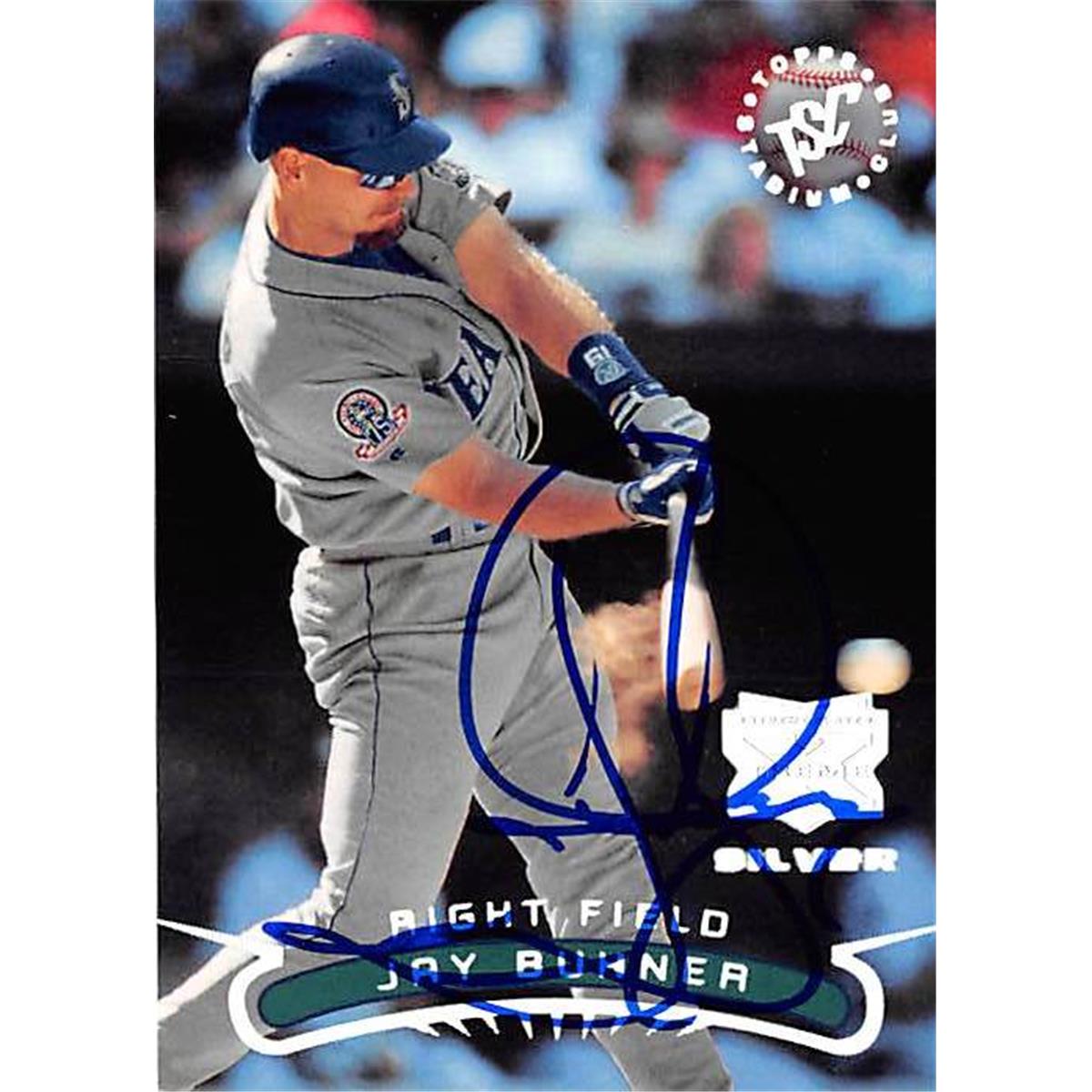 421556 Jay Buhner Autographed Baseball Card Seattle Mariners 1996 Topps Stadium Club Silver No.19