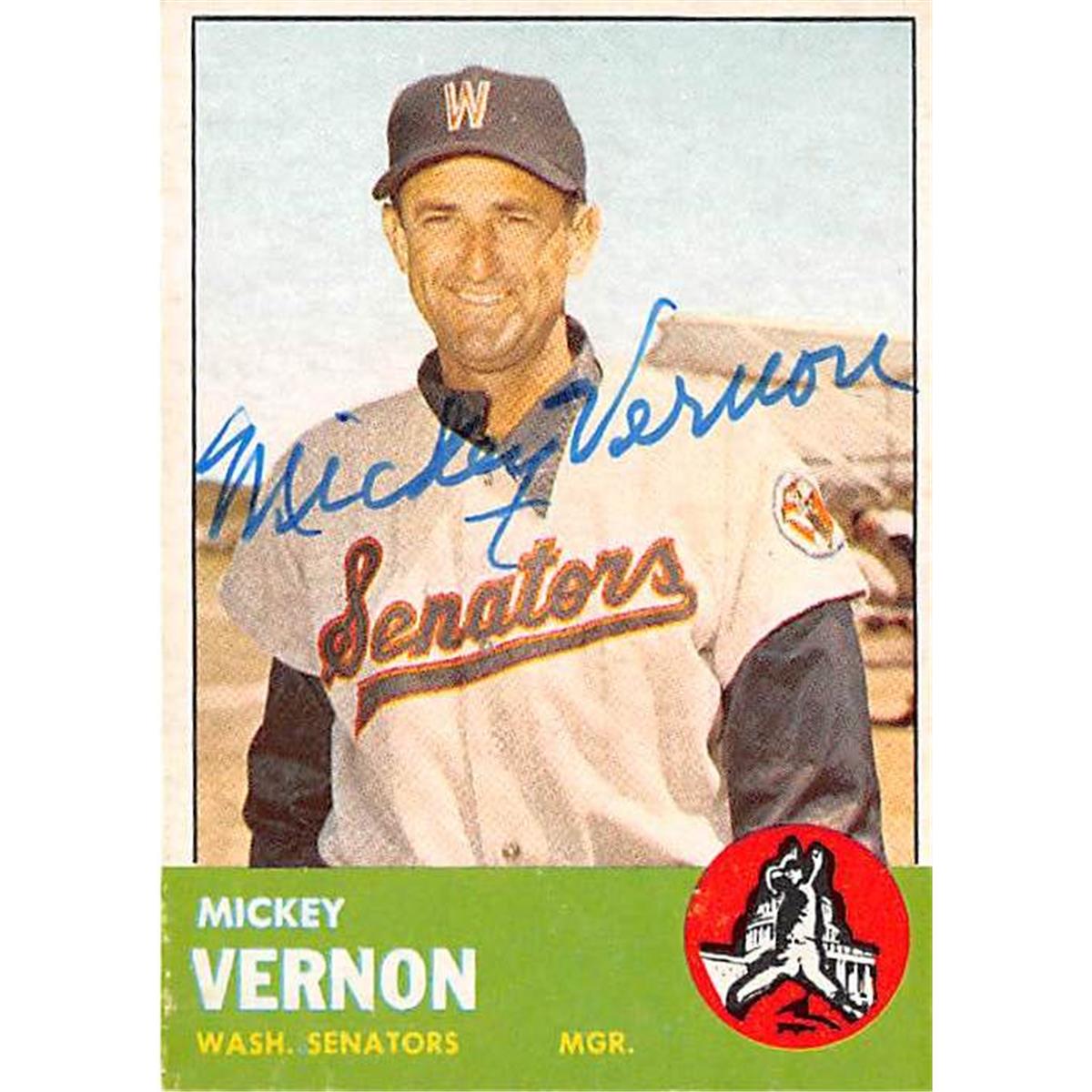 420955 Mickey Vernon Autographed Baseball Card Washington Senators 67 1963 Topps No.402 Manager