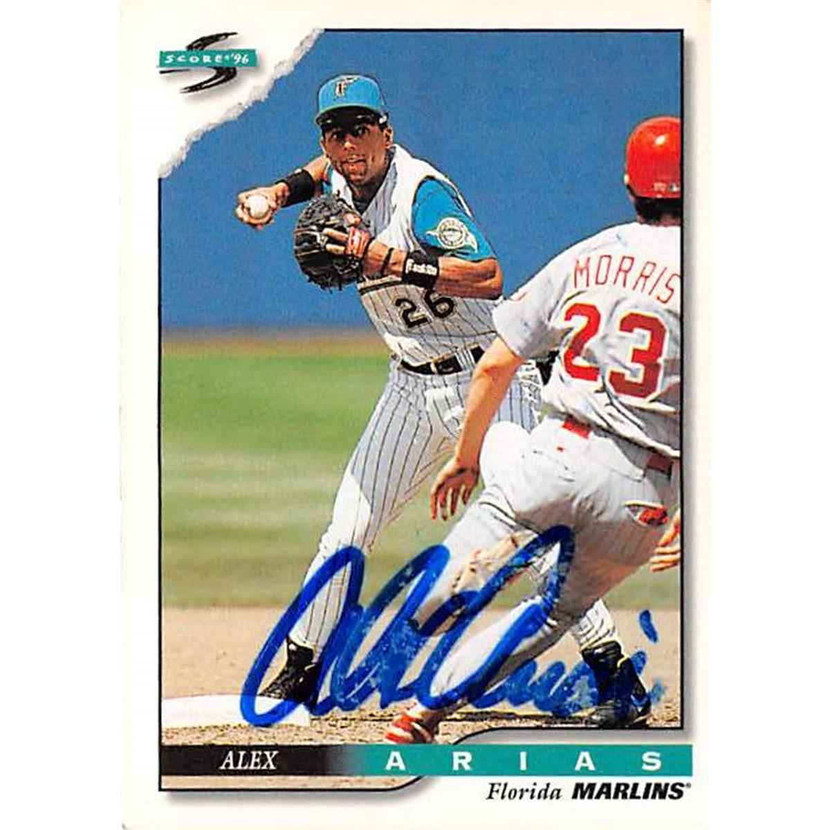 420972 Alex Arias Autographed Baseball Card Florida Marlins 1996 Pinnacle No.478