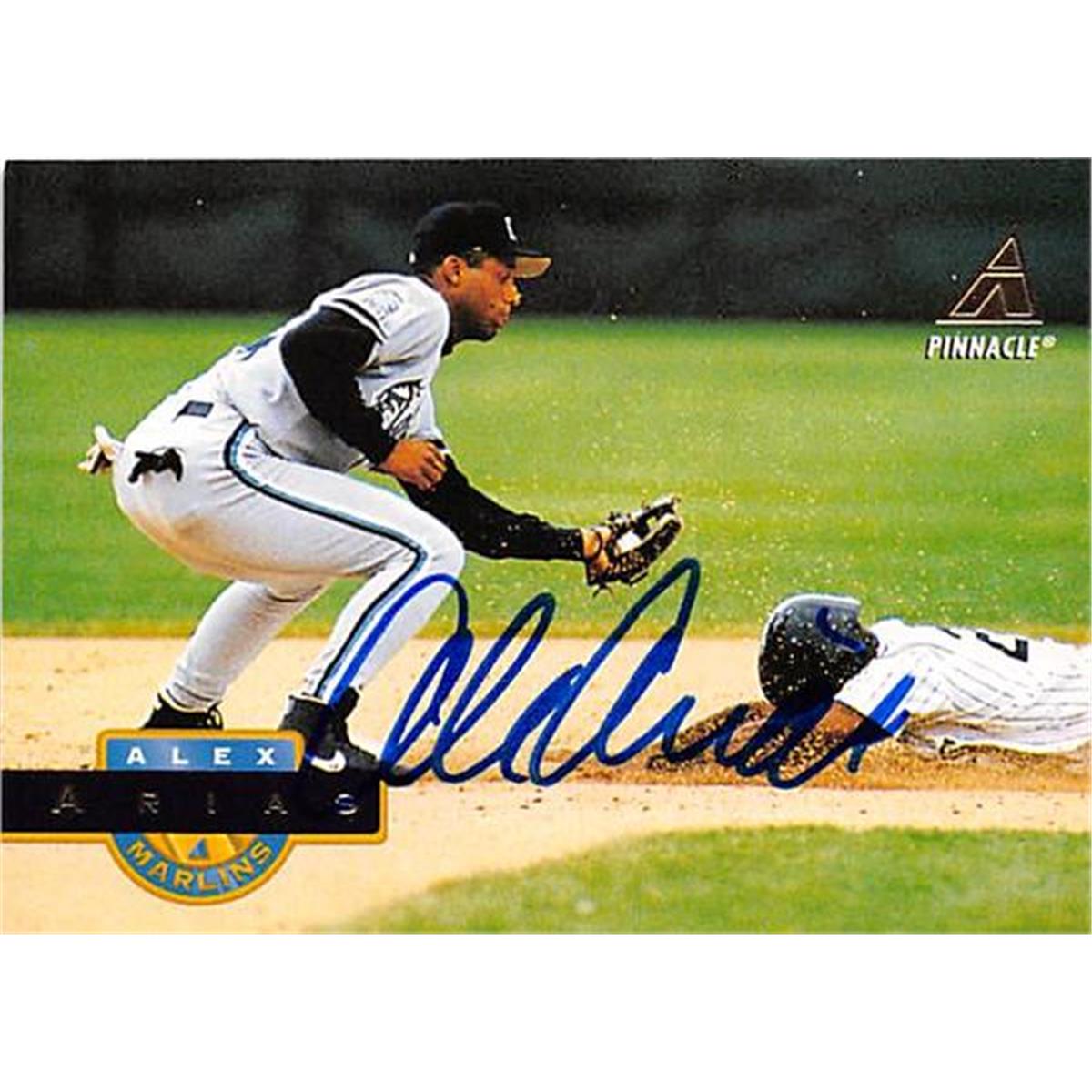 420979 Alex Arias Autographed Baseball Card Florida Marlins 1994 Pinnacle No.390