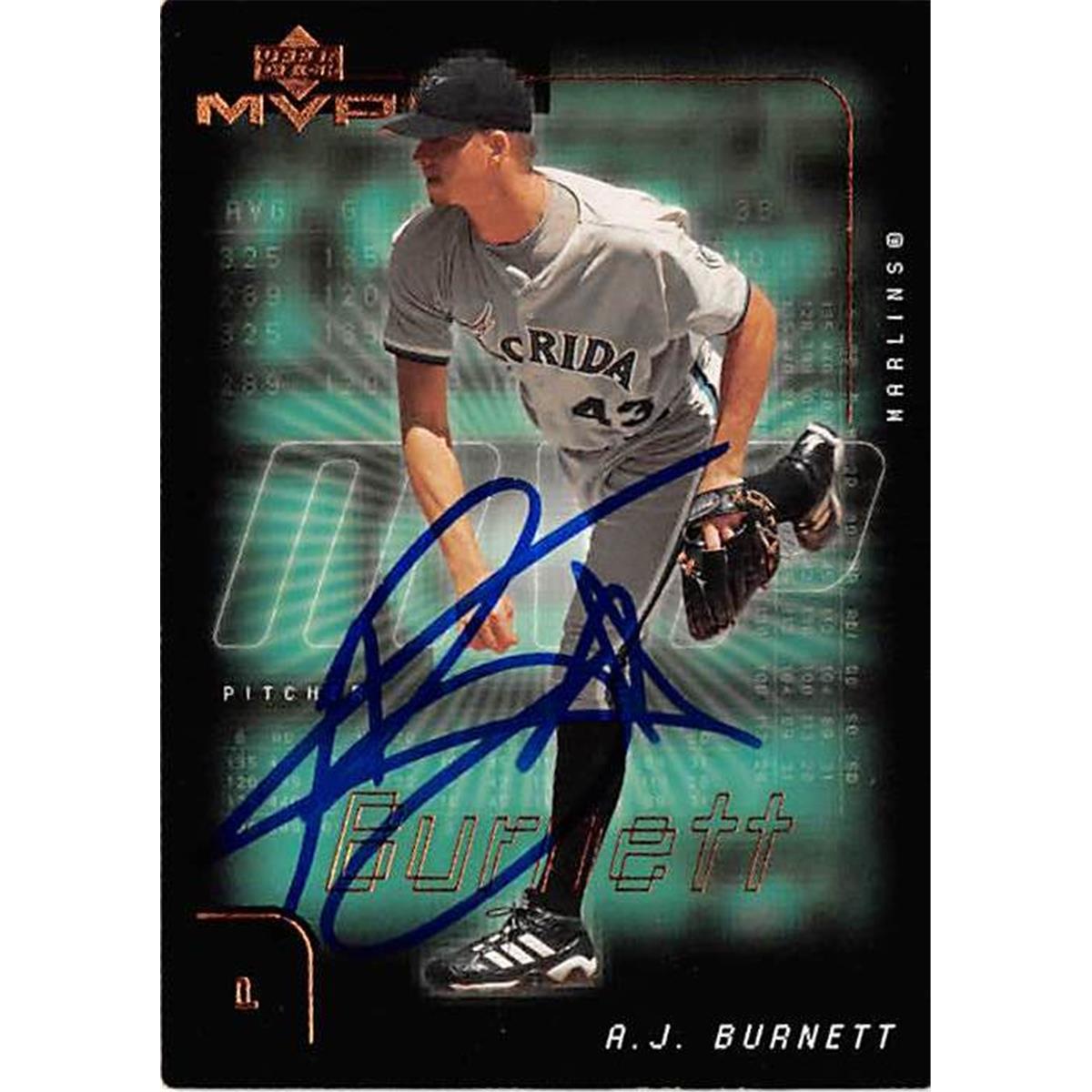 421084 A.J. Burnett Autographed Baseball Card Florida Marlins 2002 Upper Deck Victory No.234
