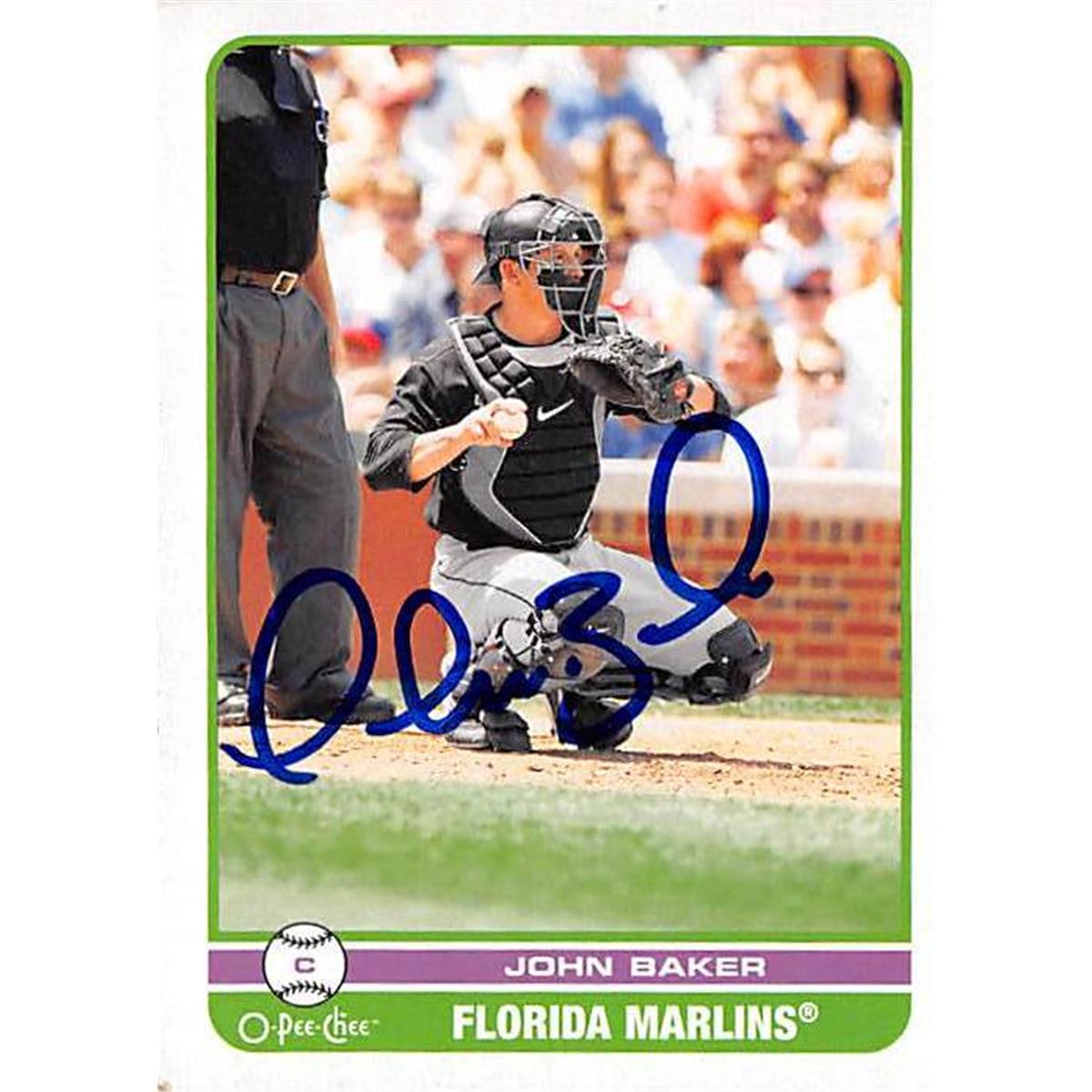 421101 John Baker Autographed Baseball Card Florida Marlins 2009 O Pee Chee No.306