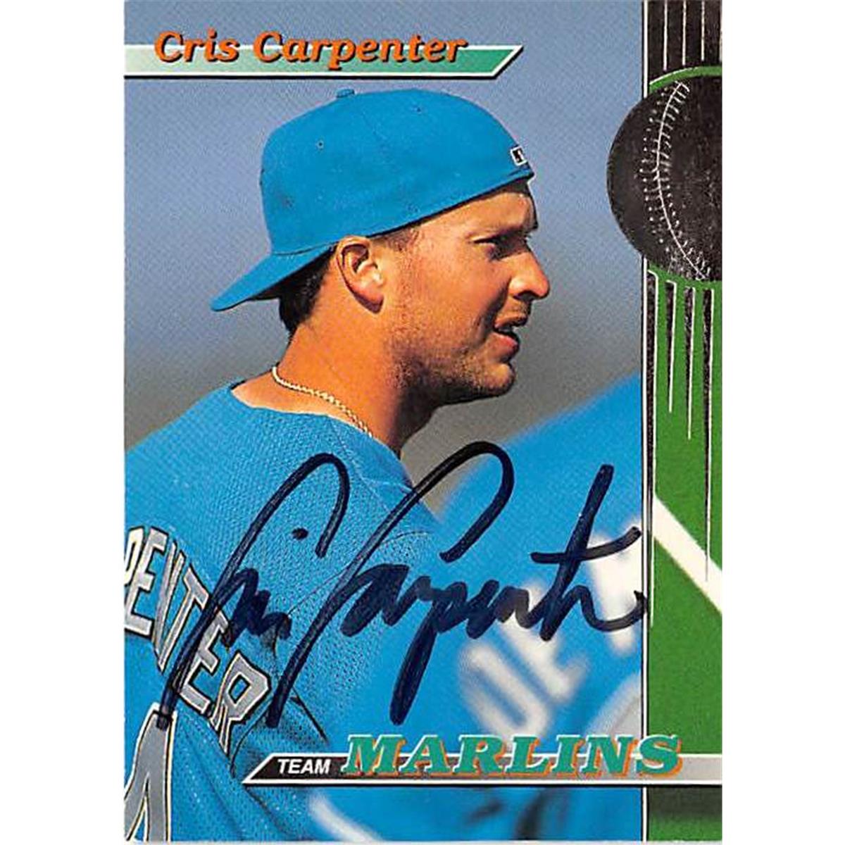 421129 Cris Carpenter Autographed Baseball Card Florida Marlins 1993 Topps Stadium Club Team No.11