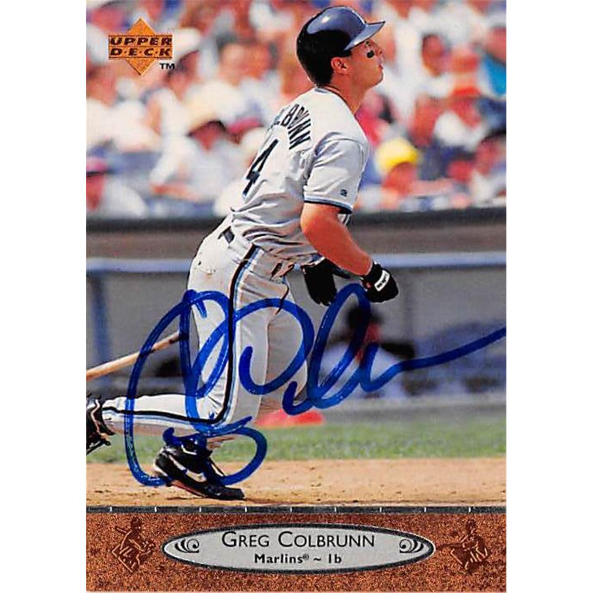 421137 Greg Colbrunn Autographed Baseball Card Florida Marlins 1996 Upper Deck No.77