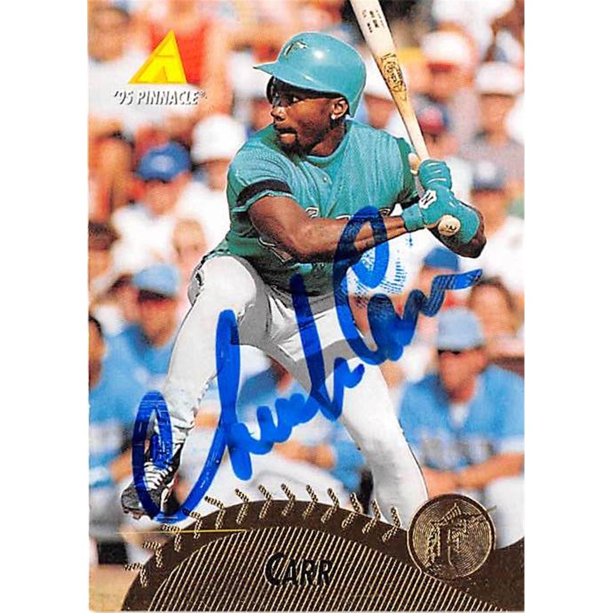 421147 Chuck Carr Autographed Baseball Card Florida Marlins 1995 Pinnacle No.30