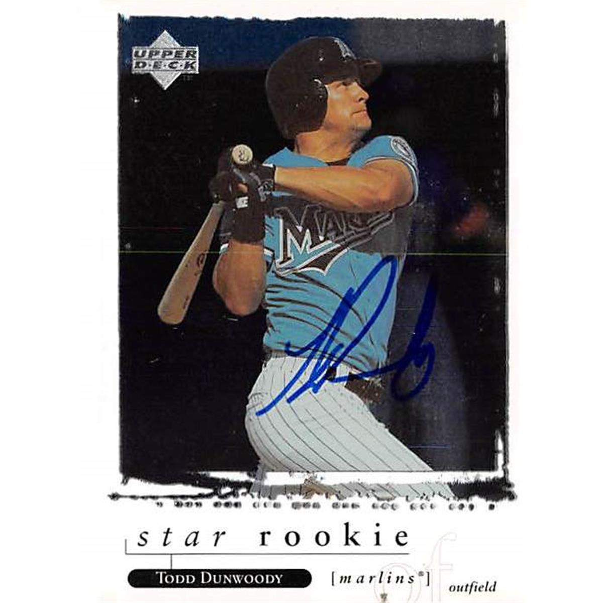 421237 Todd Dunwoody Autographed Baseball Card Florida Marlins 1998 Upper Deck No.266 Star Rookie
