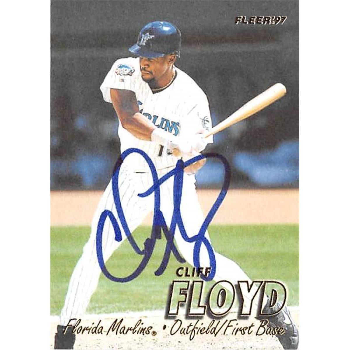 421276 Cliff Floyd Autographed Baseball Card Florida Marlins 1997 Fleer No.679