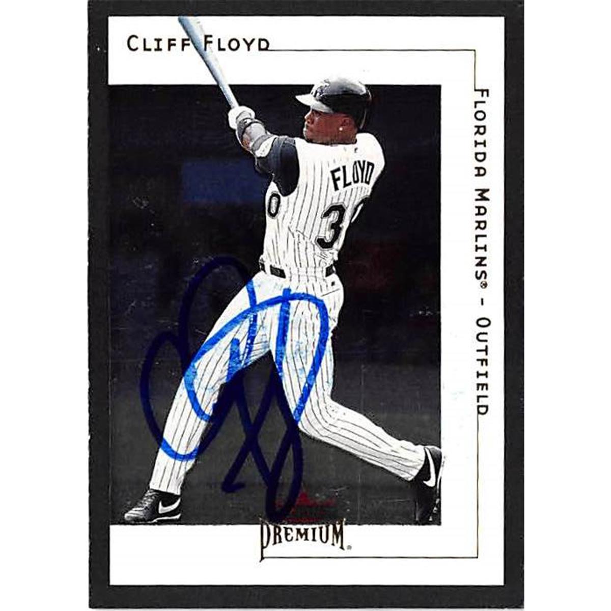 421281 Cliff Floyd Autographed Baseball Card Florida Marlins 2001 Fleer Premium No.28
