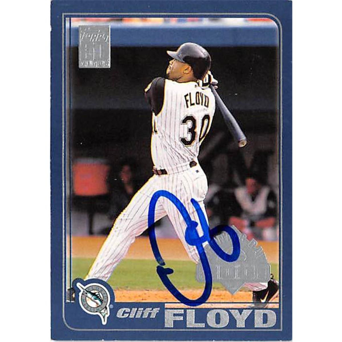 421287 Cliff Floyd Autographed Baseball Card Florida Marlins 2001 Topps Opening Day No.144