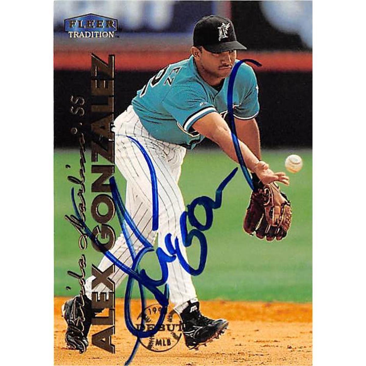 421304 Alex Gonzalez Autographed Baseball Card Florida Marlins SC 1999 Fleer Tradition No.125