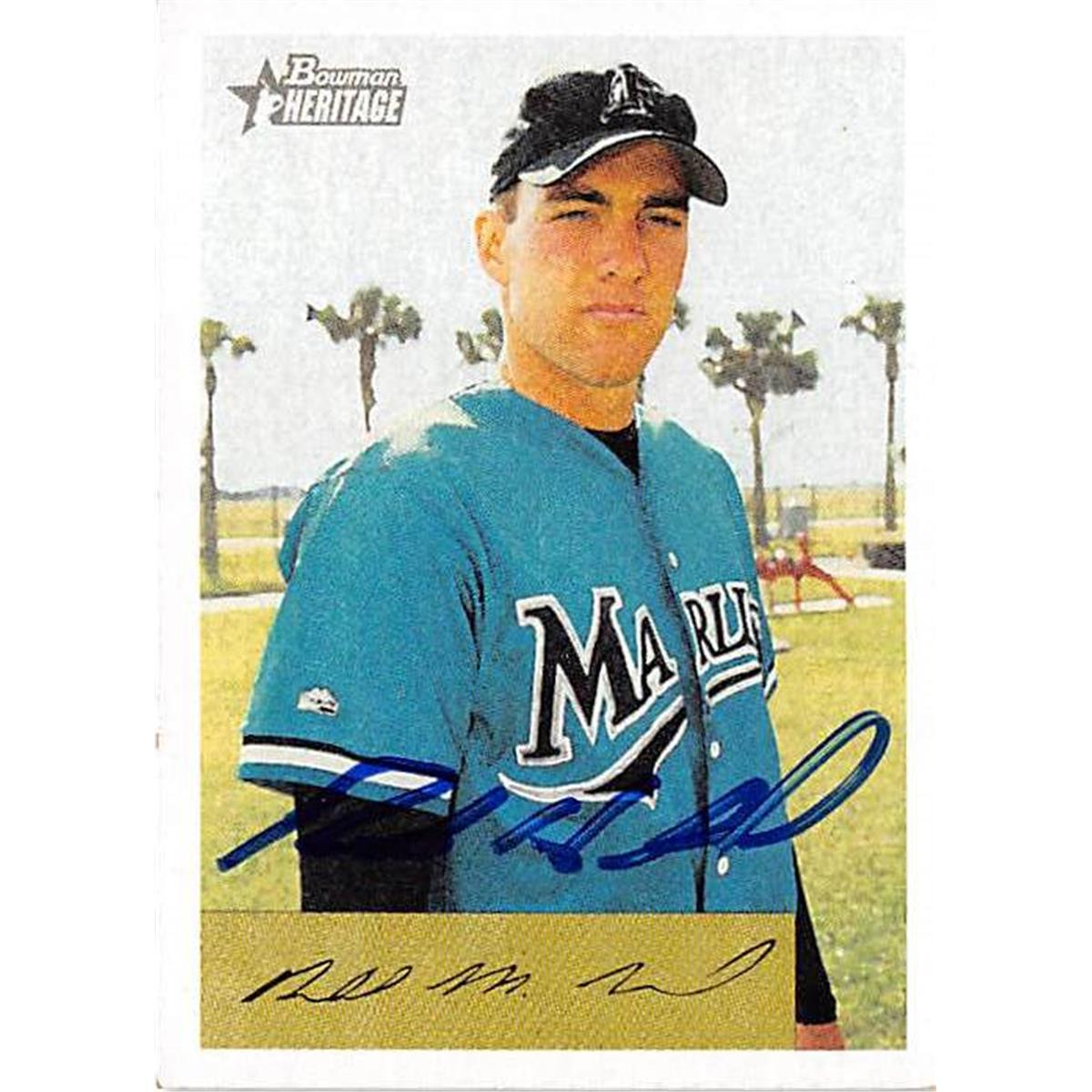 421364 Rob Henkel Autographed Baseball Card Florida Marlins 2002 Topps Bowman Heritage No.18