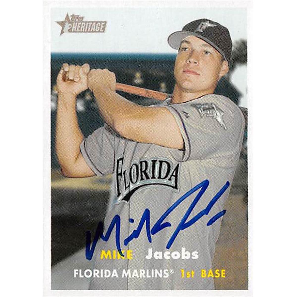 421407 Mike Jacobs Autographed Baseball Card Florida Marlins 2006 Topps Heritage No.245