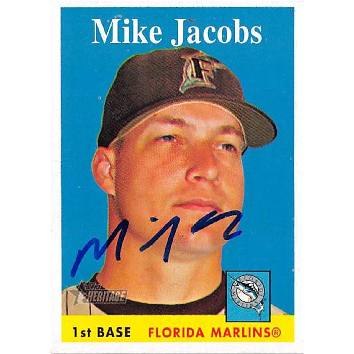 421414 Mike Jacobs Autographed Baseball Card Florida Marlins 2007 Topps Heritage No.414