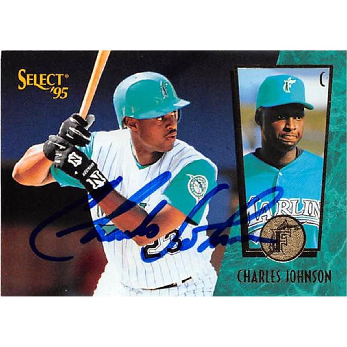 421423 Charles Johnson Autographed Baseball Card Florida Marlins 1995 Select No.102