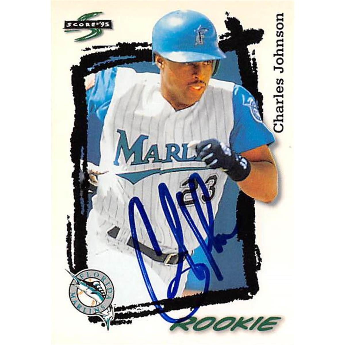 421426 Charles Johnson Autographed Baseball Card Florida Marlins 1995 Score No.575 Rookie