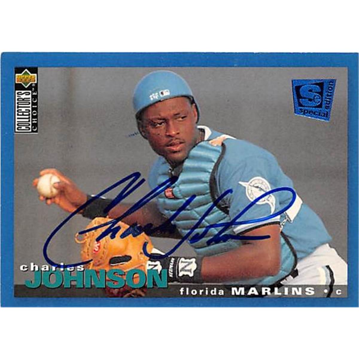 421434 Charles Johnson Autographed Baseball Card Florida Marlins 1995 Upper Deck No.135 Special Edition