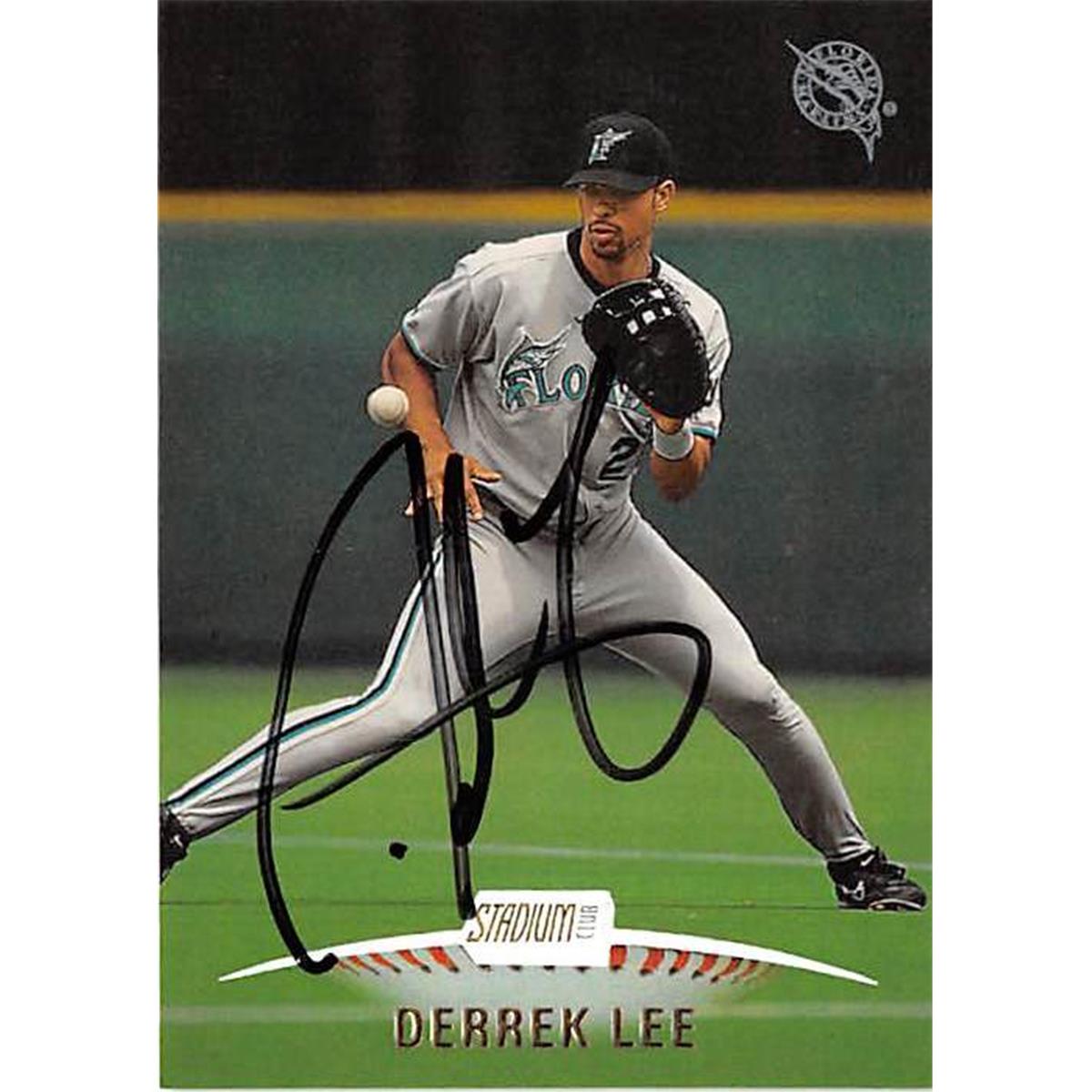 421478 Derrek Lee Autographed Baseball Card Florida Marlins 1999 Topps Stadium Club No.103