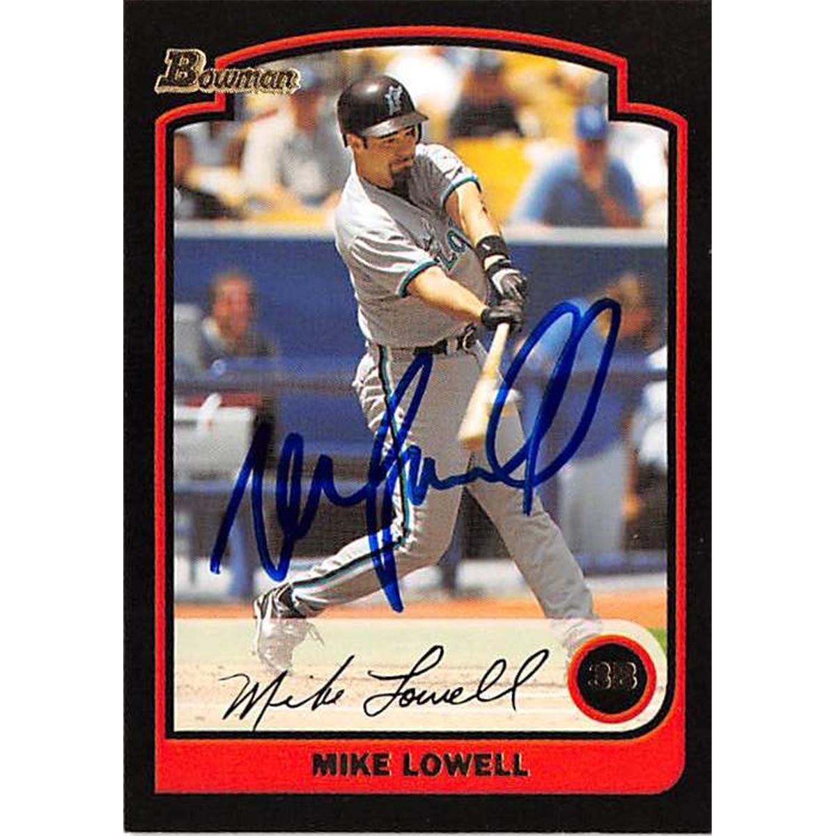 421485 Mike Lowell Autographed Baseball Card Florida Marlins 2003 Topps Bowman No.62