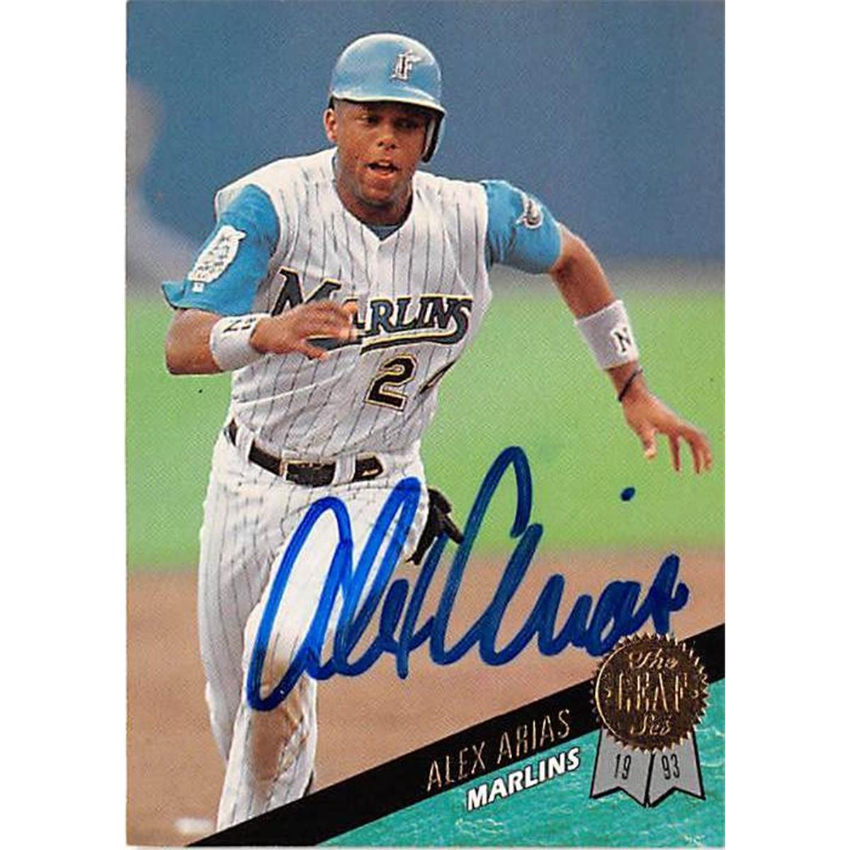 420974 Alex Arias Autographed Baseball Card Florida Marlins 1993 Leaf No.462