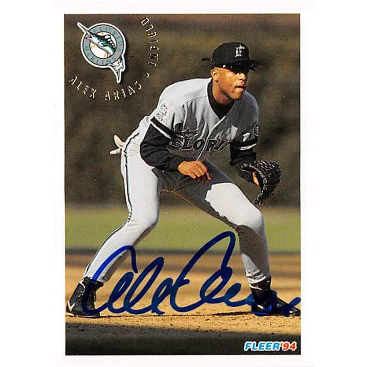 420977 Alex Arias Autographed Baseball Card Florida Marlins 1994 Fleer No.459