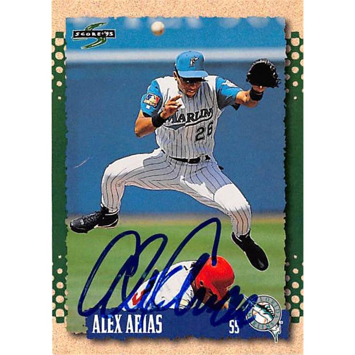 420982 Alex Arias Autographed Baseball Card Florida Marlins 1995 Score No.541