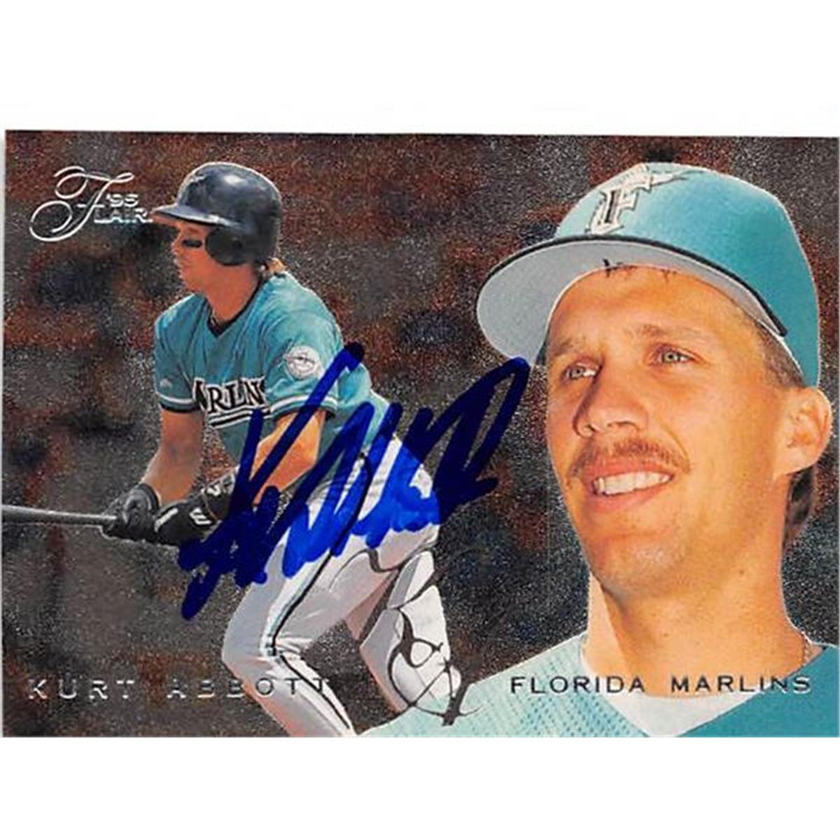 420986 Kurt Abbott Autographed Baseball Card Florida Marlins SC 1995 Fleer Flair No.349