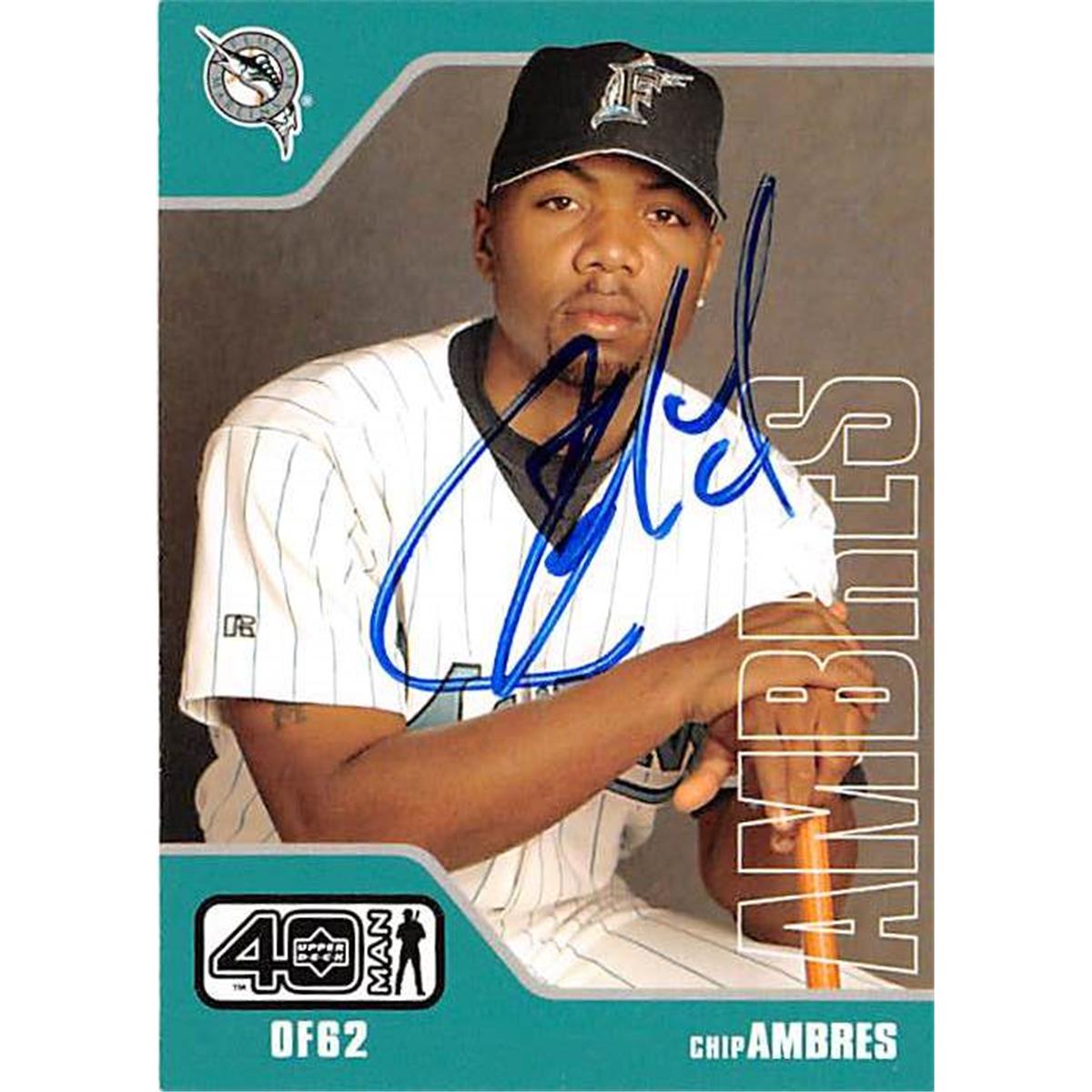 421009 Chip Ambres Autographed Baseball Card Florida Marlins FT 2002 Upper Deck Forty Man No.803