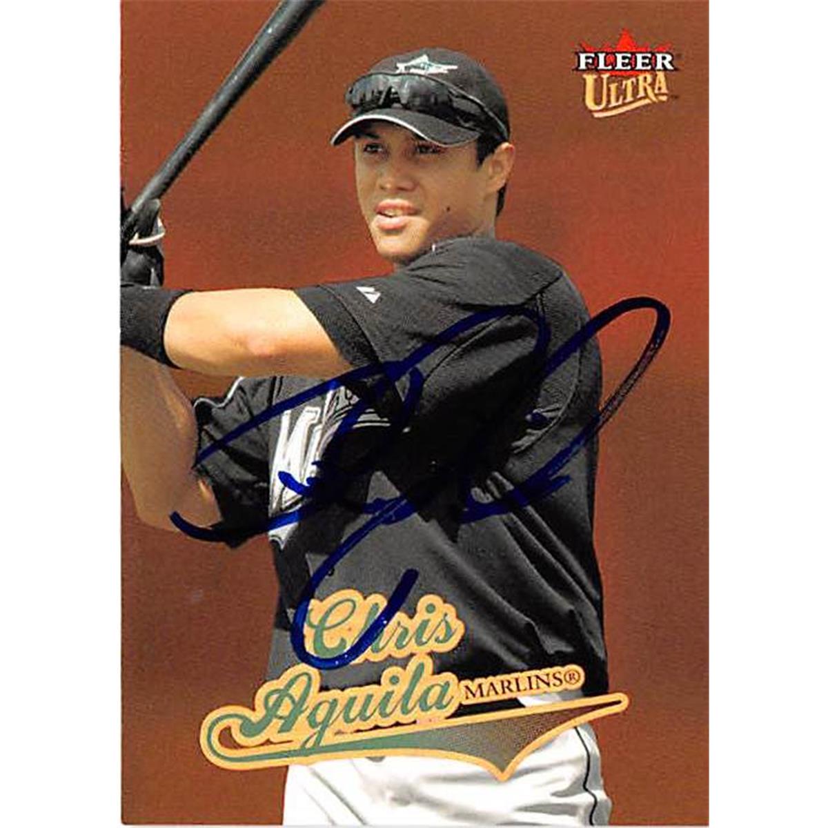 421010 Chris Aguila Autographed Baseball Card Florida Marlins 2004 Fleer Ultra No.360