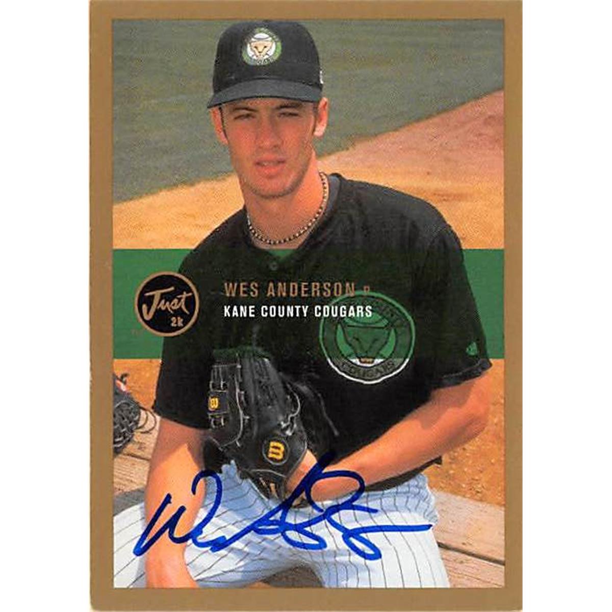 421054 Wes Anderson Autographed Baseball Card Florida Marlins Kane County Cougars FT 2000 Just Minors No.5