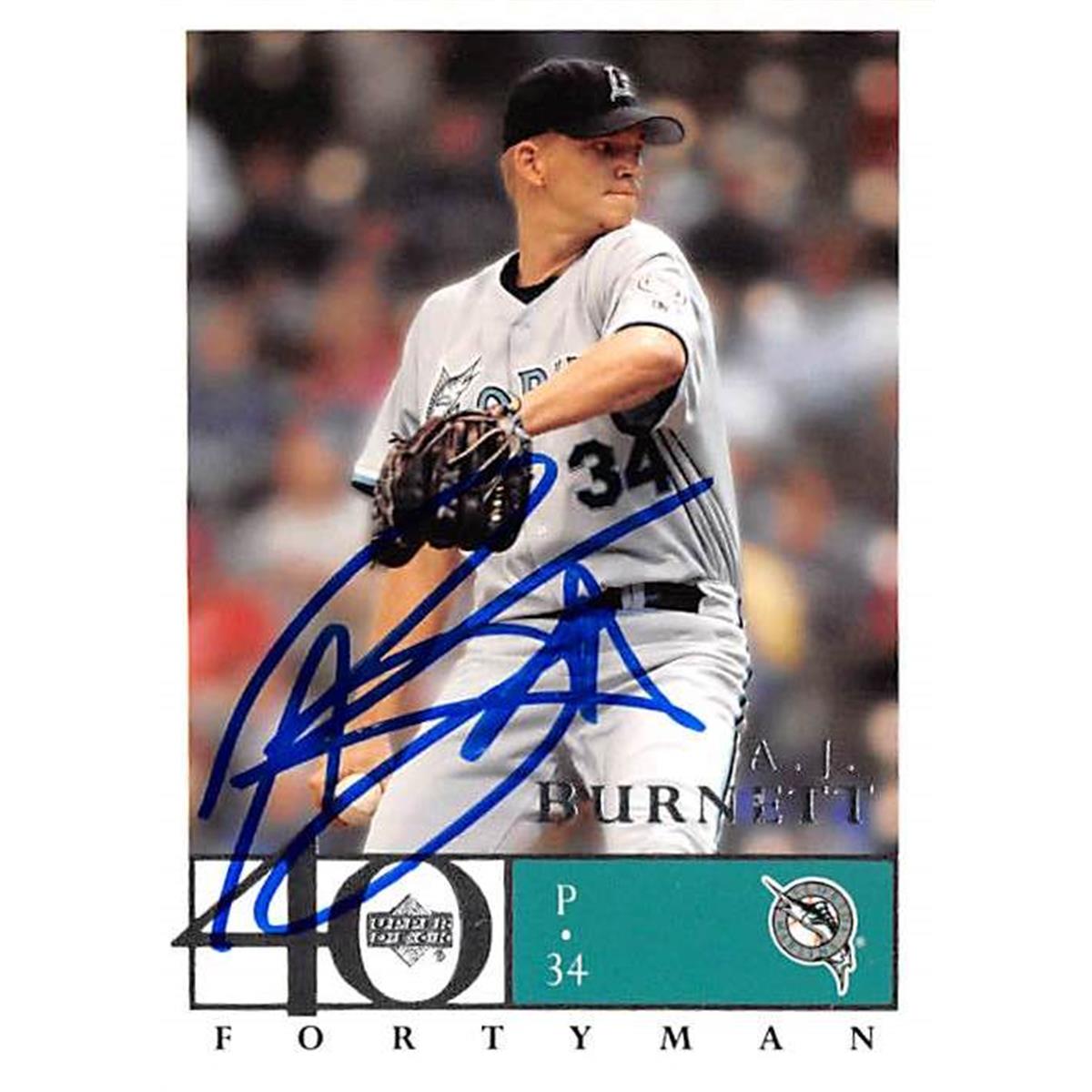421076 A.J. Burnett Autographed Baseball Card Florida Marlins 2003 Upper Deck Forty Man No.591