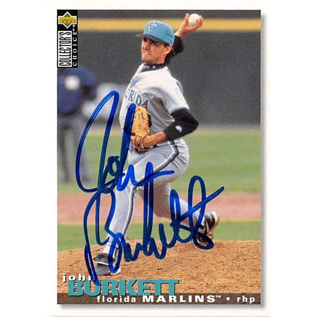421081 John Burkett Autographed Baseball Card Florida Marlins 1995 Upper Deck No.557